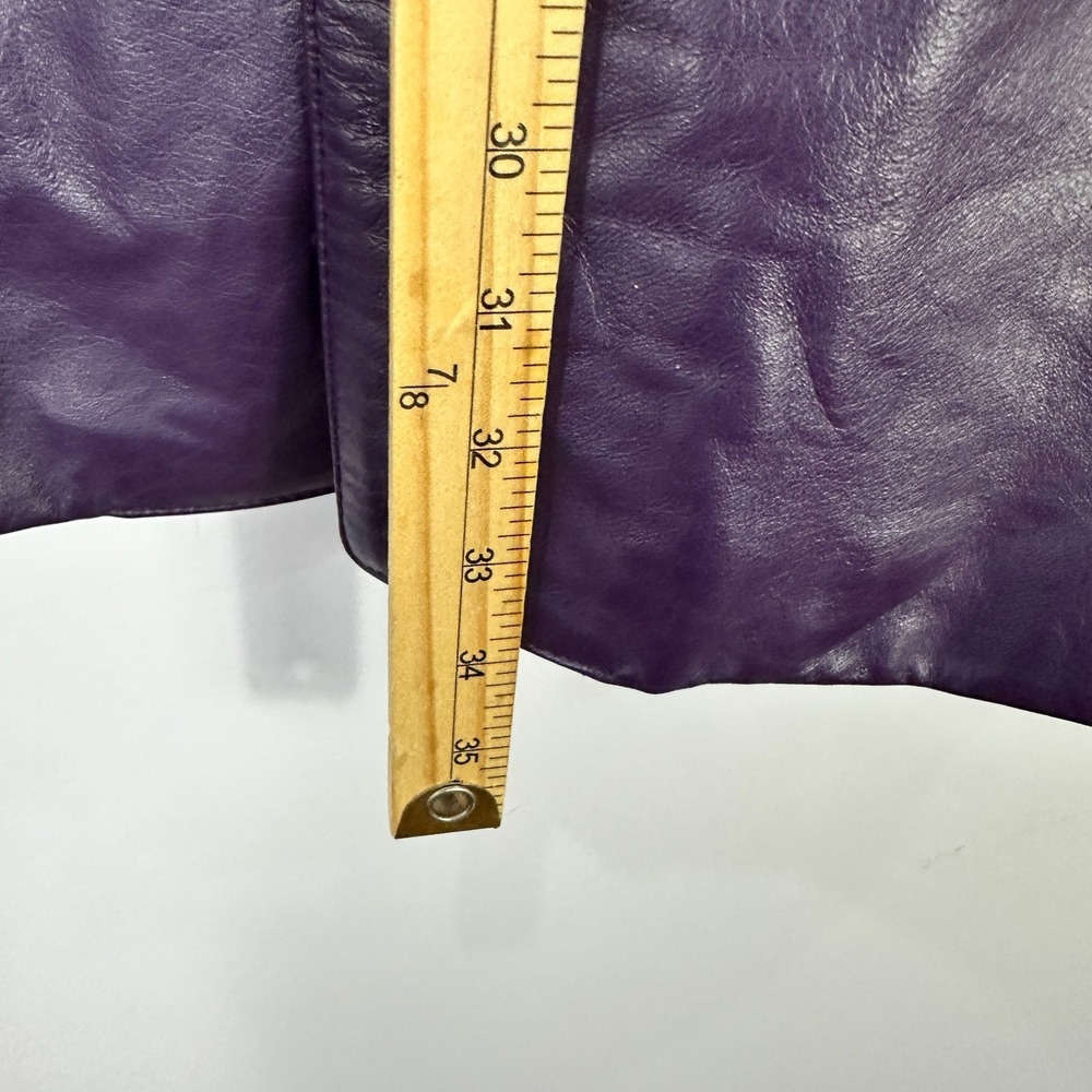 Toffs Jacket Womens L Purple Leather Open Front Mob Wife Y2K Mod Retro 80s Vtg - Picture 6 of 8